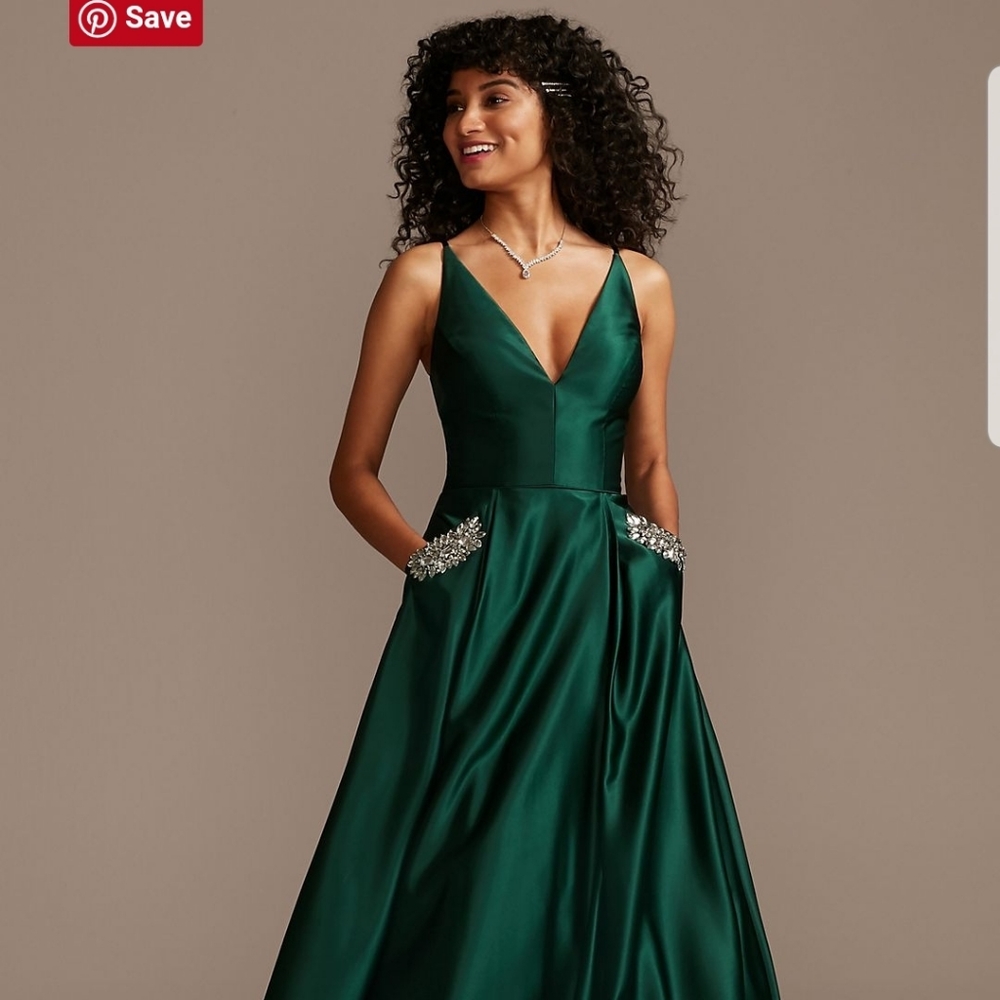 Satin full length w pockets embellished w rhneston